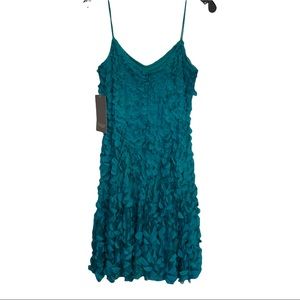 NWT THEIA Spaghetti Strap Teal Petal Cocktail Mini Dress | Size 6 | $695